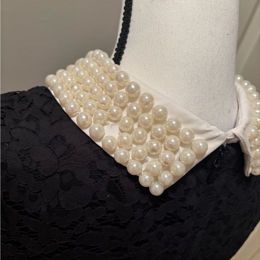 Betsey Johnson Black Lace Dress with Pearl Collar - Picture 8 of 10